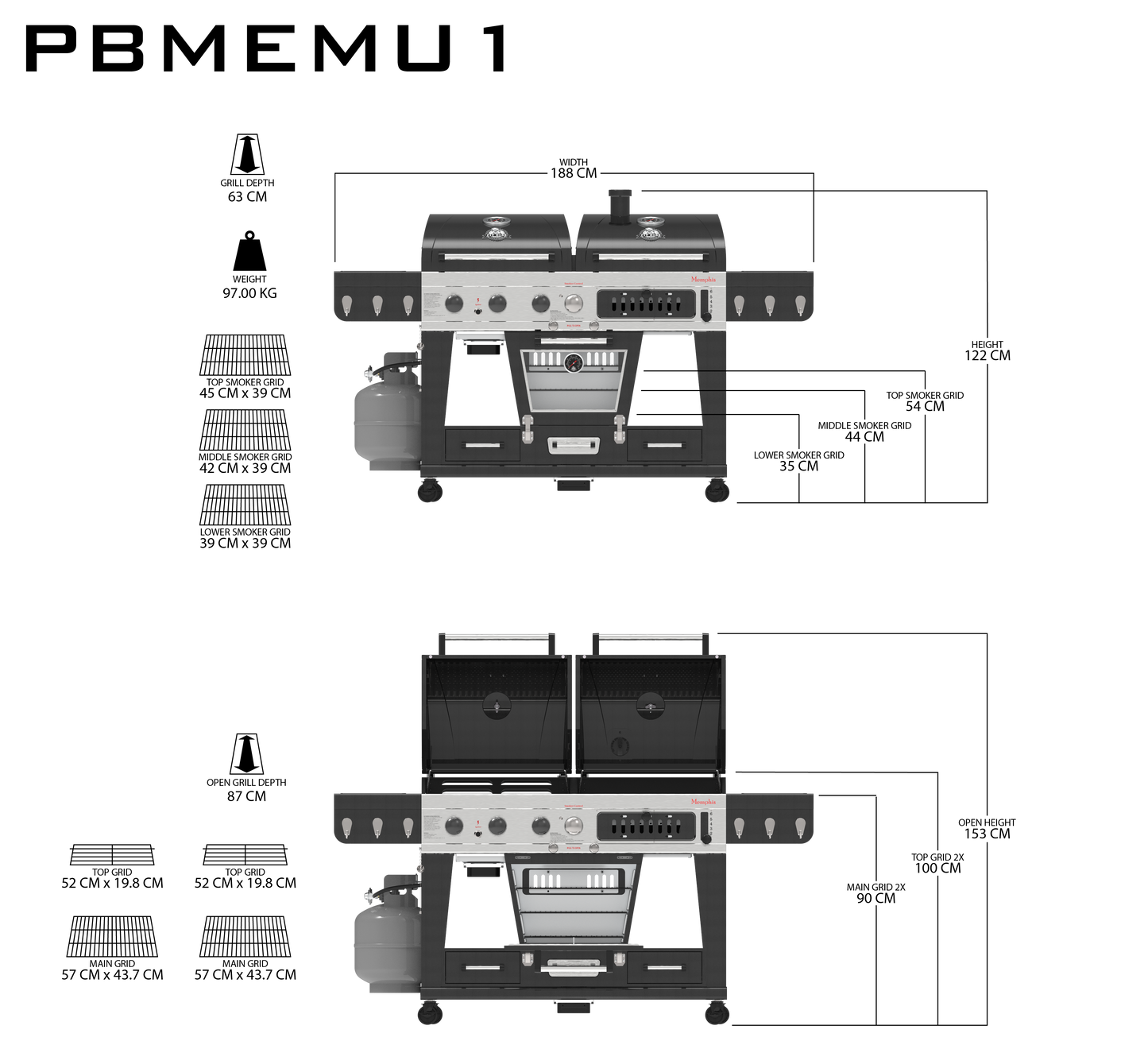Pit Boss Memphis 1.0 Ultimate Combo Smoking BBQ Grill with Cover + Regulator