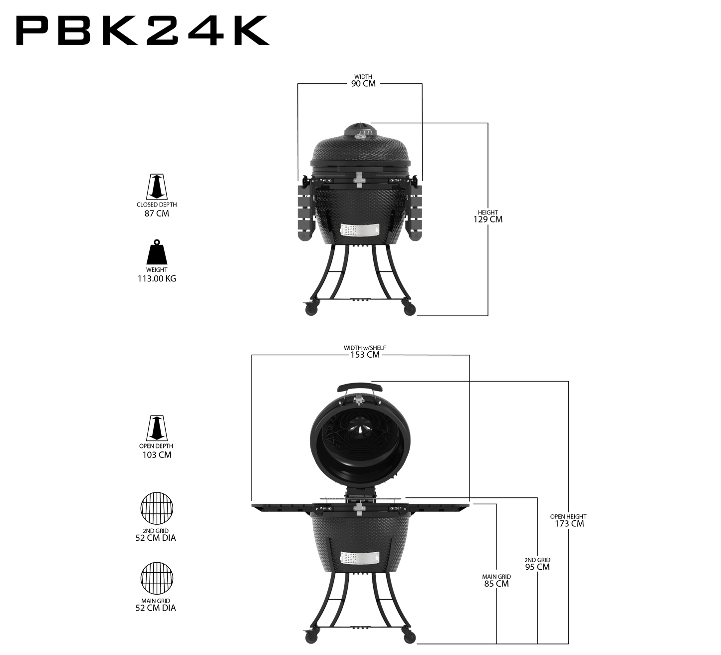 Pit Boss K24 24 (60cm) Black Ceramic Kamado BBQ with Cover
